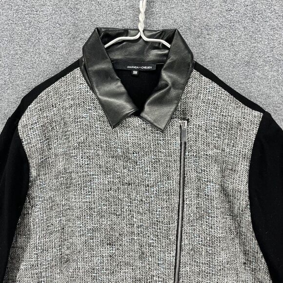 Amanda & Chelsea Jacket Woman Plus 18 W Gray Black Zip Front Tweed collared - Picture 4 of 11